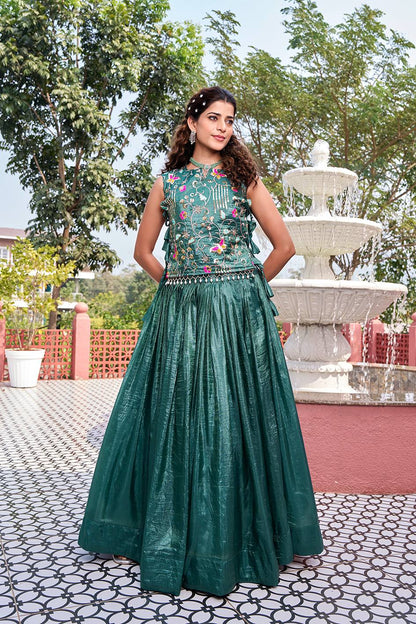 RangBhoomi Exquisite Wedding Lehenga Choli Set in Pure Gold Crush Fabric with Heavy Embroidery and Thread Work