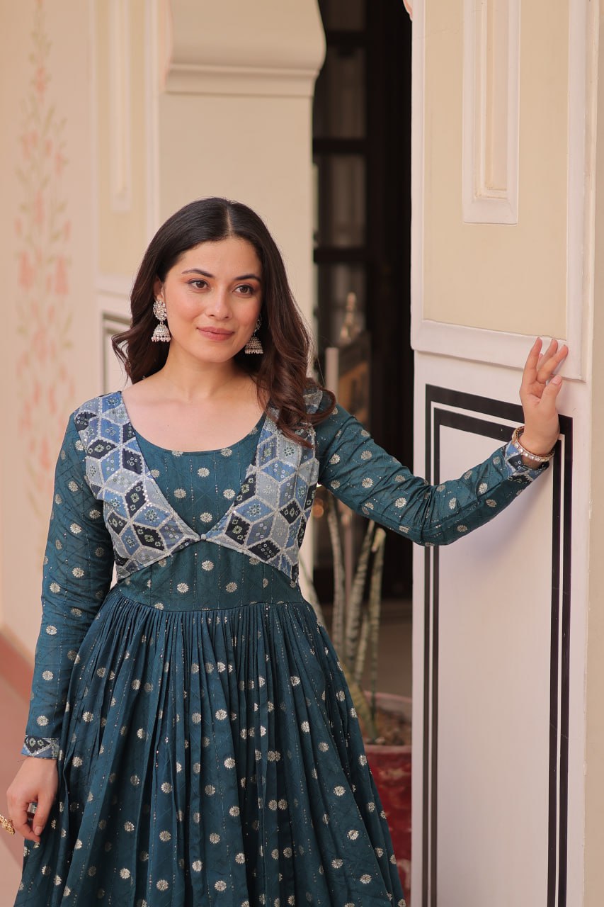 Position Print Choli Design Gown | Indian Ethnic Party Wear