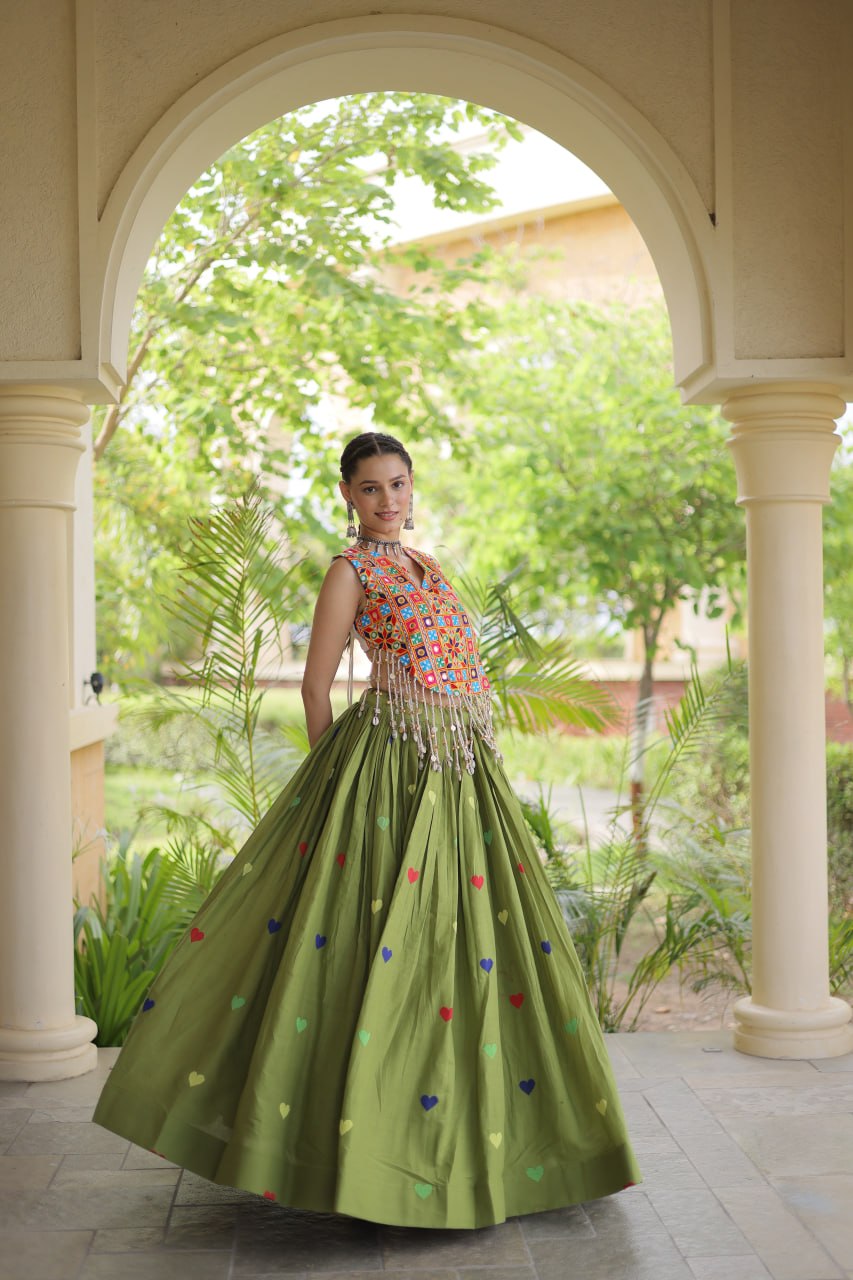 RangBhoomi Navratri Festive Cora Cotton Lehenga Set with Embroidered Blouse