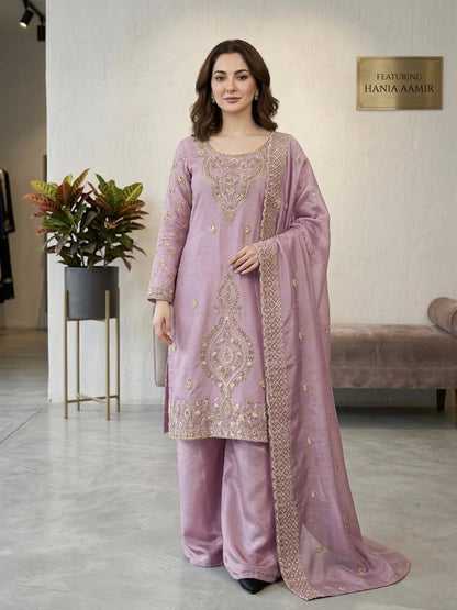 Elegant Designer Party Wear Top, Palazzos, and Dupatta Set with Intricate Heavy Embroidery and Beaded Detailing