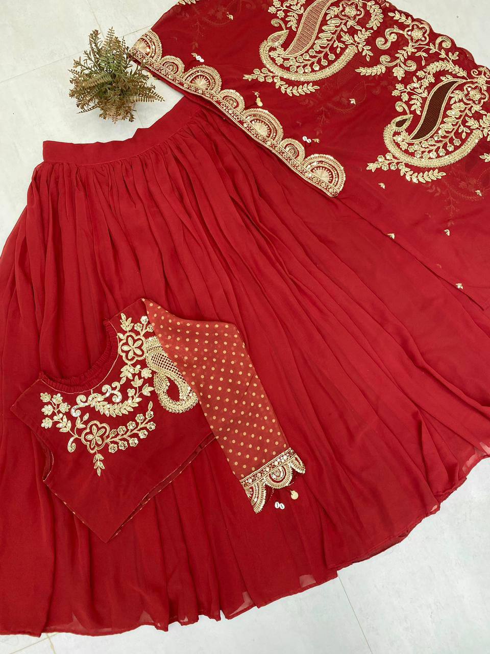 Designer Wear Embroidered Lehenga with Blouse and Shrug Set