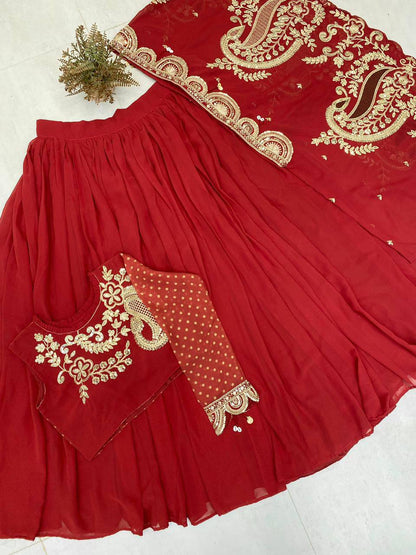 Designer Wear Embroidered Lehenga with Blouse and Shrug Set