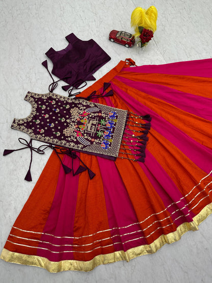 RangBhoomi Elegant Navratri Special Vichitra Silk Lengha Choli with Heavy Thread and Sequence Work Shrug