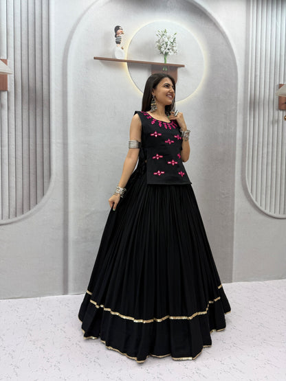 RangBhoomi Navratri Special Rion Cotton Lehenga Choli with Mirror Jacket - Fully Stitched, 6m Flair