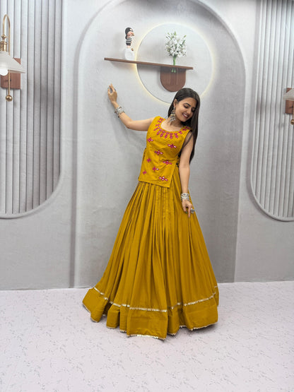 RangBhoomi Navratri Special Rion Cotton Lehenga Choli with Mirror Jacket - Fully Stitched, 6m Flair