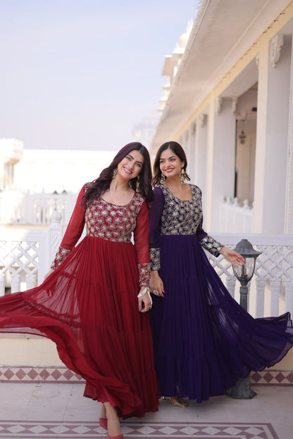 RangBhoomi Premium Designer Ready-to-Wear Gown Collection 2026 - Elegant Faux Blooming Georgette with Sequins and Zari Embroidery