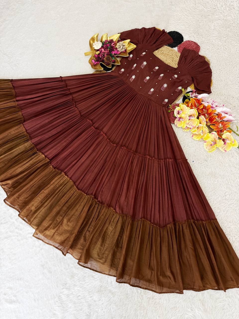Latest Summer Special Mull-Mull Cotton Gown with Elegant Maggam Embroidery