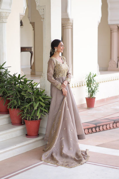 RangBhoomi Premium Ready-Made Gown and Dupatta Set with Elegant Gold Embroidery