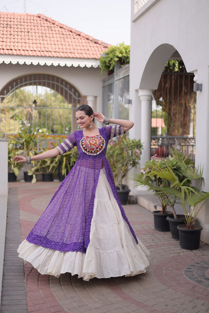 RangBhoomi Navratri 2026 Bandhani Lehenga Set — Full-Stitched Kora Cotton Lehenga with Faux Georgette Kurti
