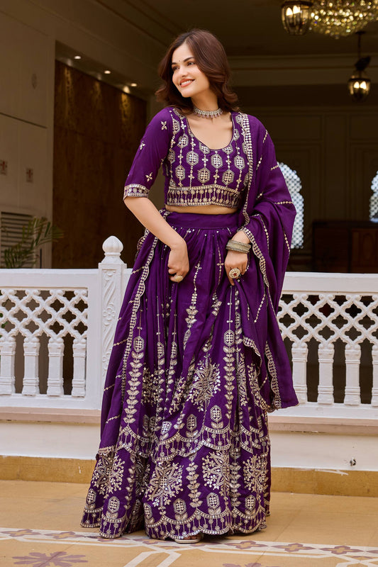 RangBhoomi Wedding Two Flair Lehenga Choli – Heavy Embroidered Vichitra Set