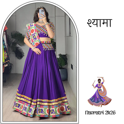 RangBhoomi Traditional Gamthi Mirror Work Lehenga Choli – 6m Grand Flair with White Dupatta