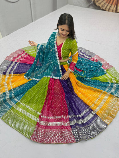 RangBhoomi Navratri Special Georgette Lehenga Choli — 6m Flair, Micro Cotton Inner, Elegant Shivansh Work