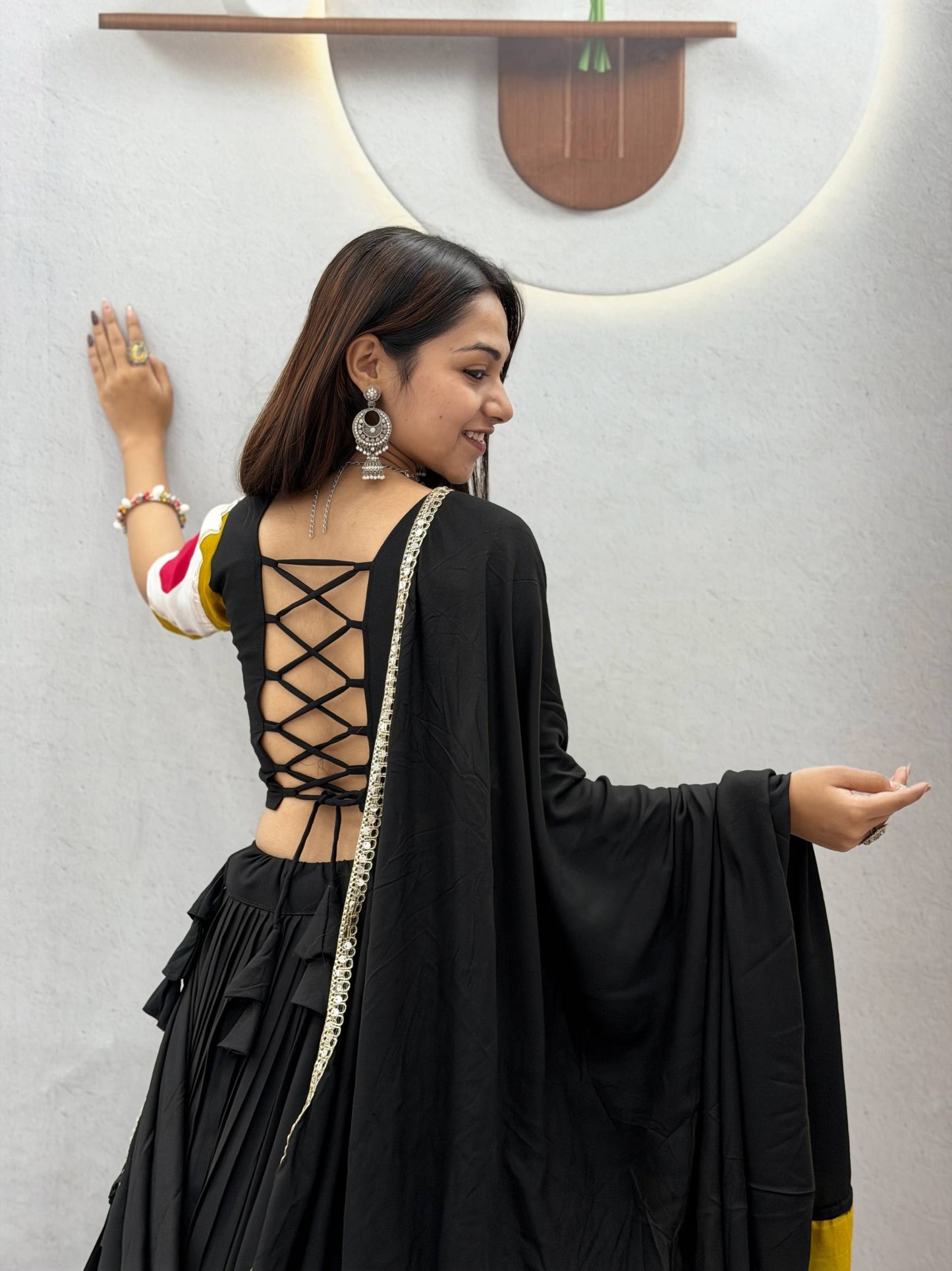 RangBhoomi Navratri Special Pure Cotton Lehenga Choli with Dupatta – 6m Flair, Gota Patti Work
