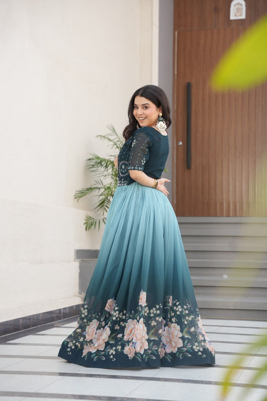 Embrace the Bloom: Exquisite Floral Printed Gown