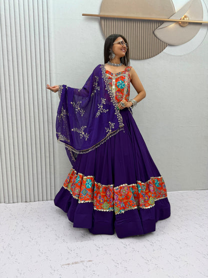 RangBhoomi Navratri Special Pure Cotton Lehenga Choli with 6m Flair & Heavy Embroidered Dupatta
