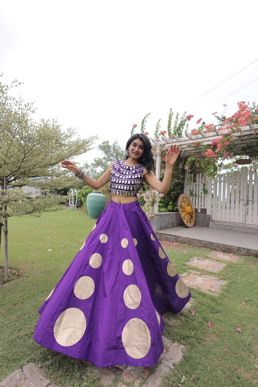 RangBhoomi Navratri Roman-Silk Lehenga Choli Set — Full-Stitched Festive Ensemble