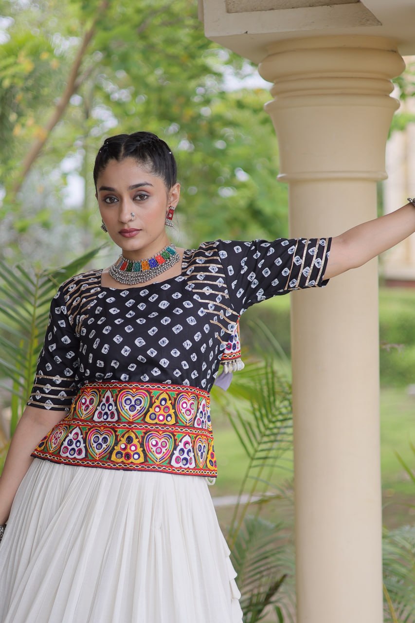 RangBhoomi Navratri Festive Lehenga Set - Cora Cotton & Bandhej Embroidered Blouse