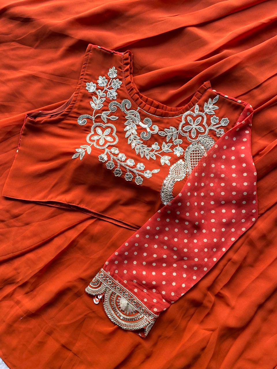 Designer Wear Embroidered Lehenga with Blouse and Shrug Set