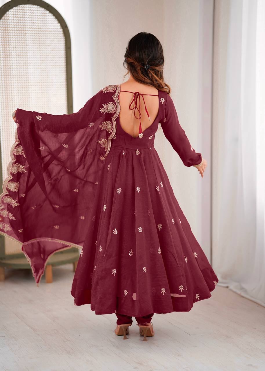 RangBhoomi Elegant Embroidered Sequence Designer Anarkali Three Piece Set