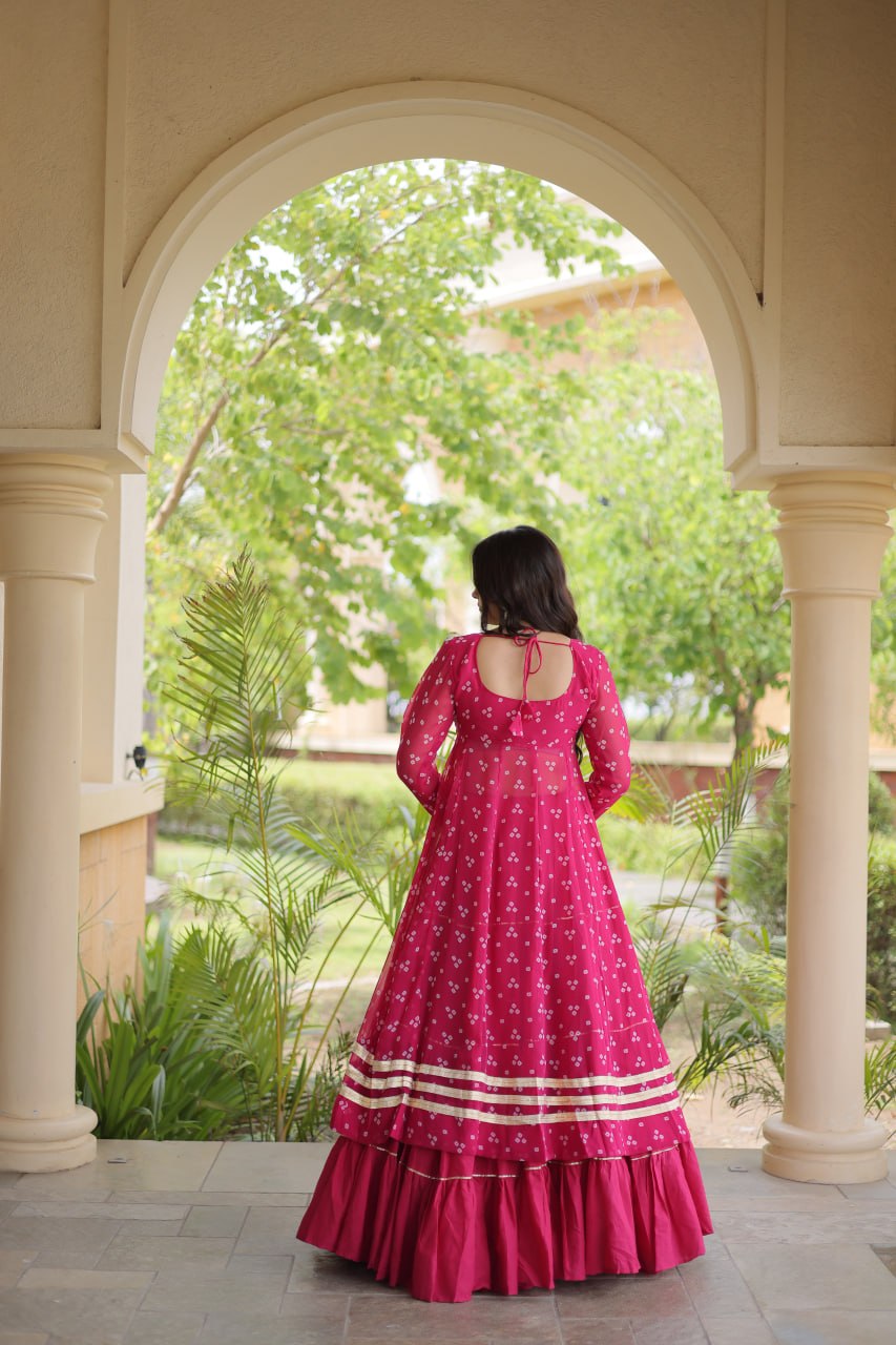 RangBhoomi Navratri 2026 Lehenga & Kurti Set – Kora Cotton Lehenga with Bandhni Faux Georgette Kurti (L, 40" Stitched)