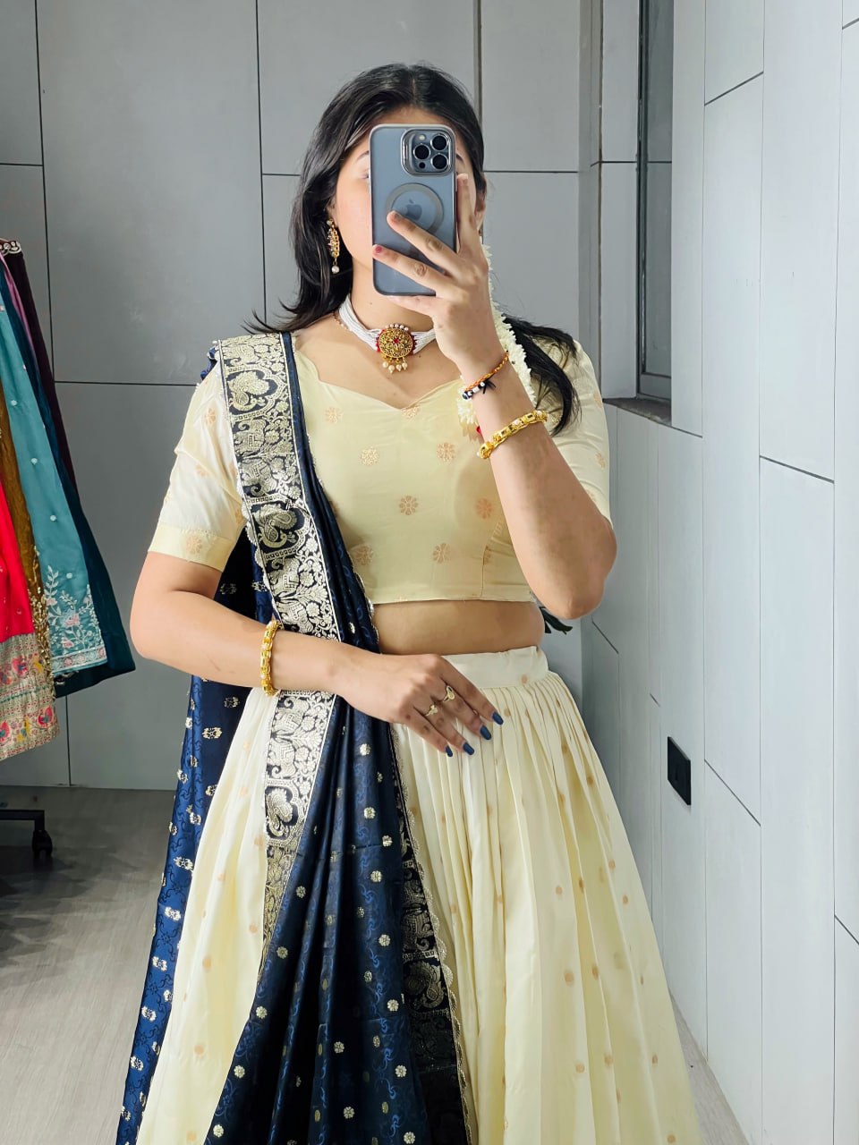Exquisite Paithani Silk Lehenga Choli with Iconic Gold Zari Border and Satin Silk Dupatta