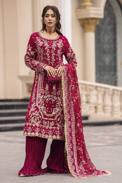 Elegant Ready-to-Wear Designer Set in Faux Georgette with Intricate Heavy Embroidery and Sequins - Fully Stitched Top, Bottom, and Dupatta