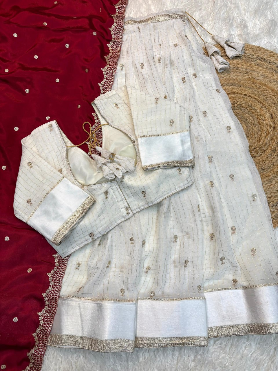 Elegant Lehenga Choli Set with Embroidered Sequence Detailing and Satin Border