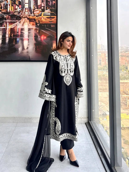 Elegant Designer Party Wear Set with Pure Soft Nylon Organza Silk Top, Palazzo Pants & Dupatta