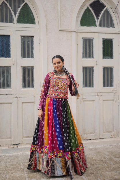 Navratri Festival Full-Stitched Georgette Lehenga Choli with Vintage and Kutchi Gamthi Embellishments