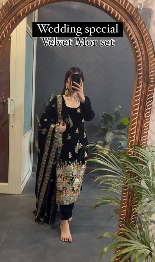 Elegant Embroidered Velvet Party Wear Dress