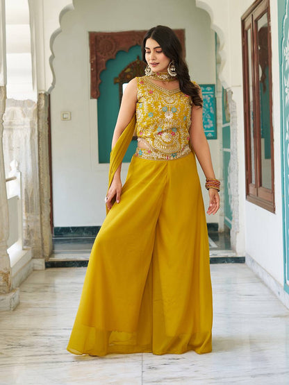 Chic Designer Embroidered Palazzo Co-ord Set with Dupatta