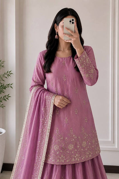 RangBhoomi Designer Party Wear Collection - Elegant Two Tone Fandy Silk Ensemble