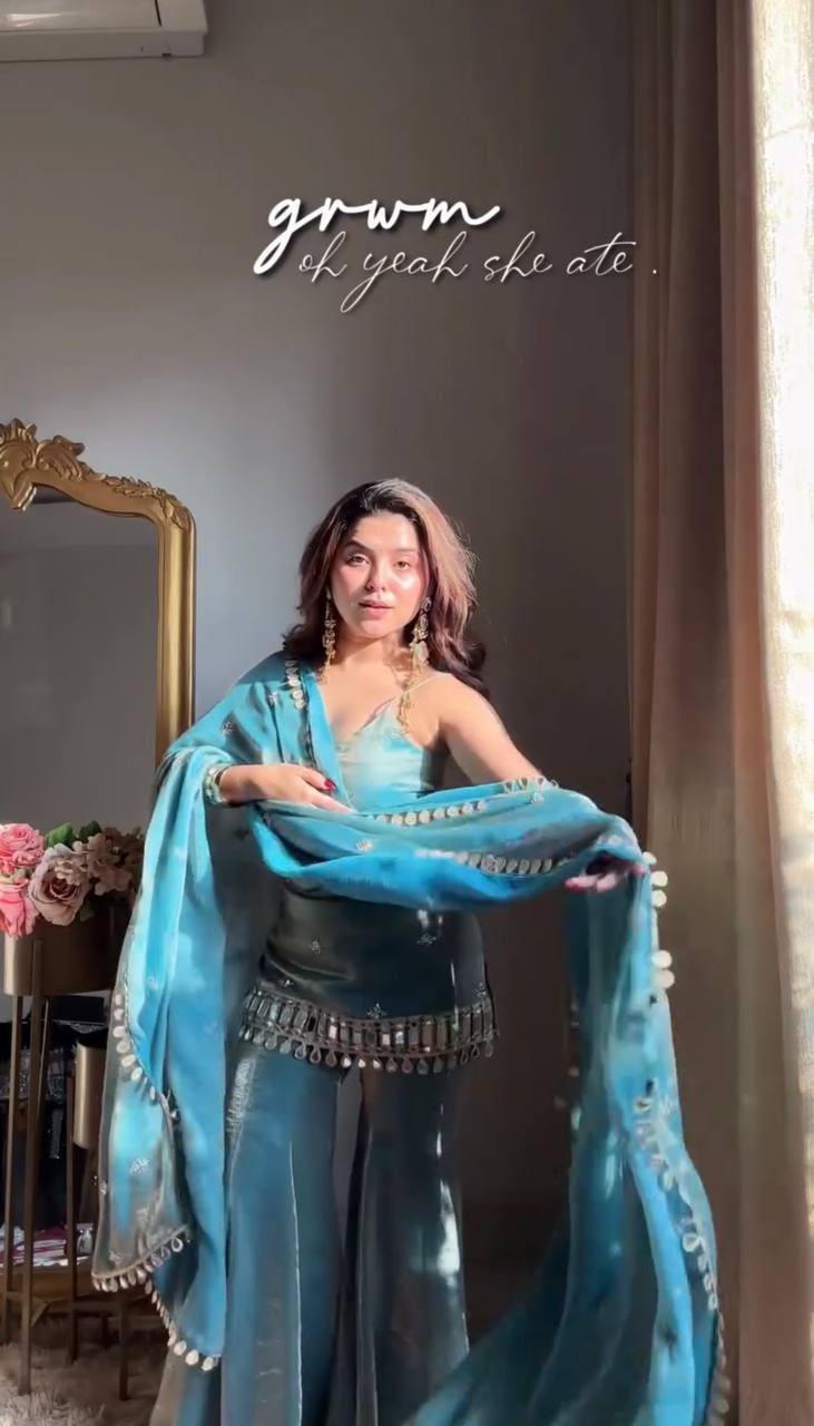 Women's Elegant Ethnic Ensemble with Embroidered Mirror Work - Ready to Wear
