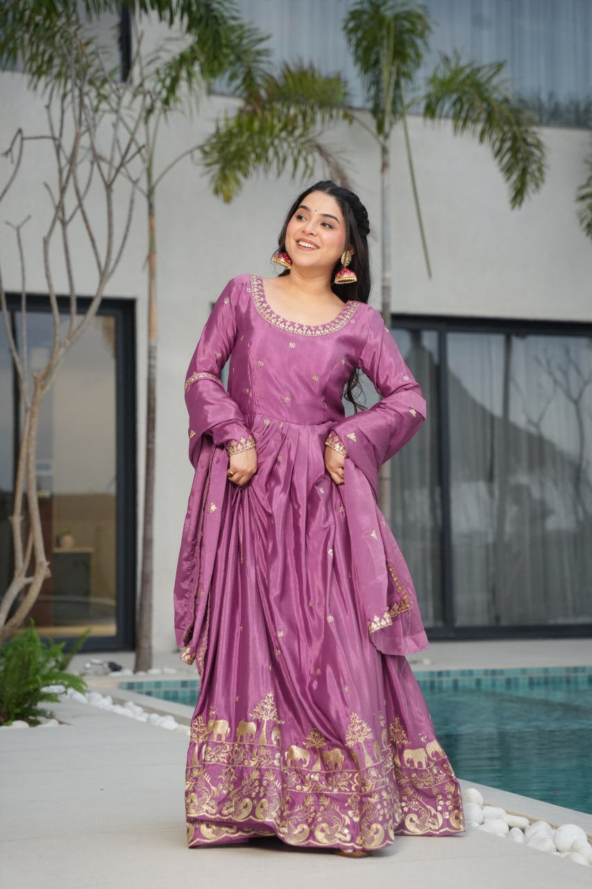 Embroidered Chinnon Gown Set | Indian Wedding Outfit