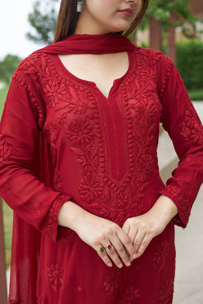 Exclusive Designer Faux Georgette Embroidered Suit with Matching Dupatta