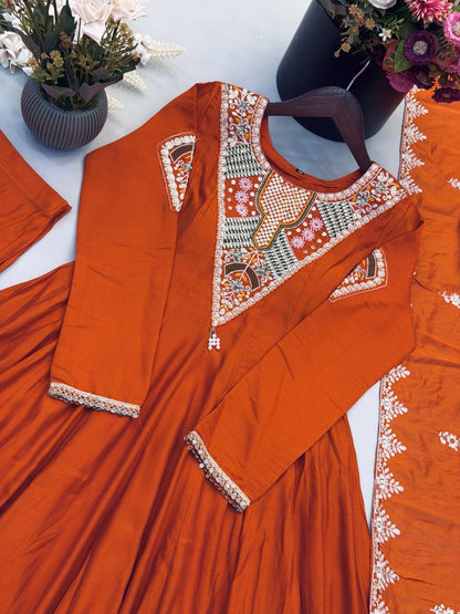 RangBhoomi Elegant Embroidered Sequence with Real Mirror Designer Anarkali Three Piece Set