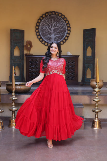 RangBhoomi Premium Designer Ready-to-Wear Gown Collection in Red and Pink