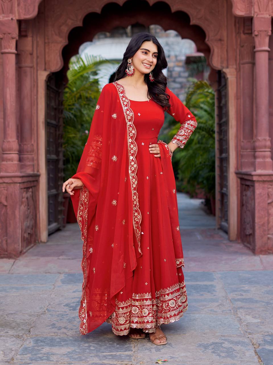 RangBhoomi SP Series Elegant Faux Georgette Gown Set with Realistic Detailing and Comfortable Fit