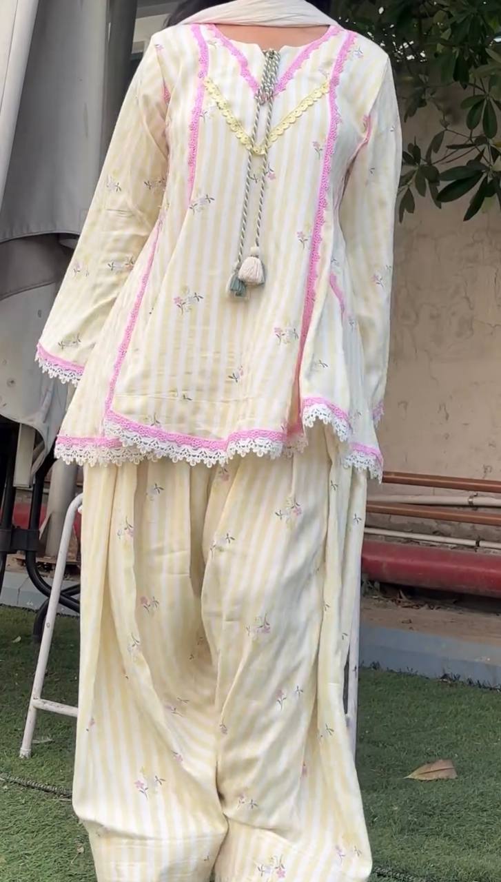 RangBhoomi Heavy Pure Natural Crepe Farshi Set with Nazmin Dupatta - Fully Fancy Sleeves