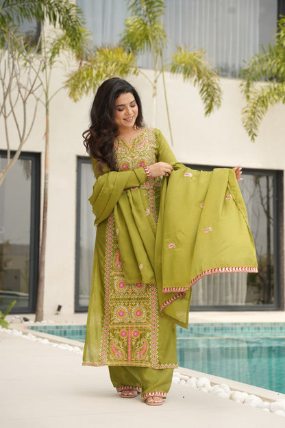 RangBhoomi Elegant Ready-to-Wear Top, Pant, and Dupatta Set with Intricate Multi-Thread Embroidery 2026 Collection