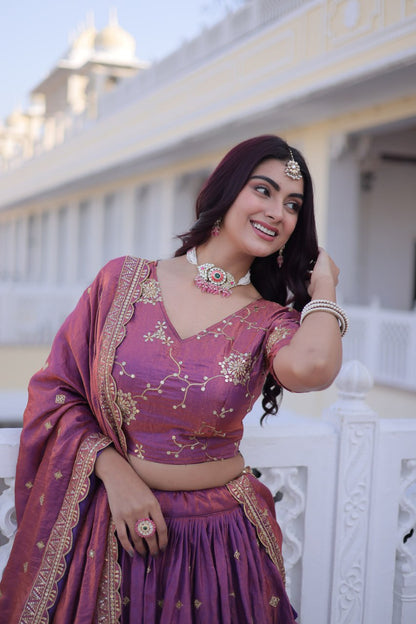 RangBhoomi Elegant Lehengha Choli Dupatta Set in YSL Silk with Sequins and Zari Embroidery