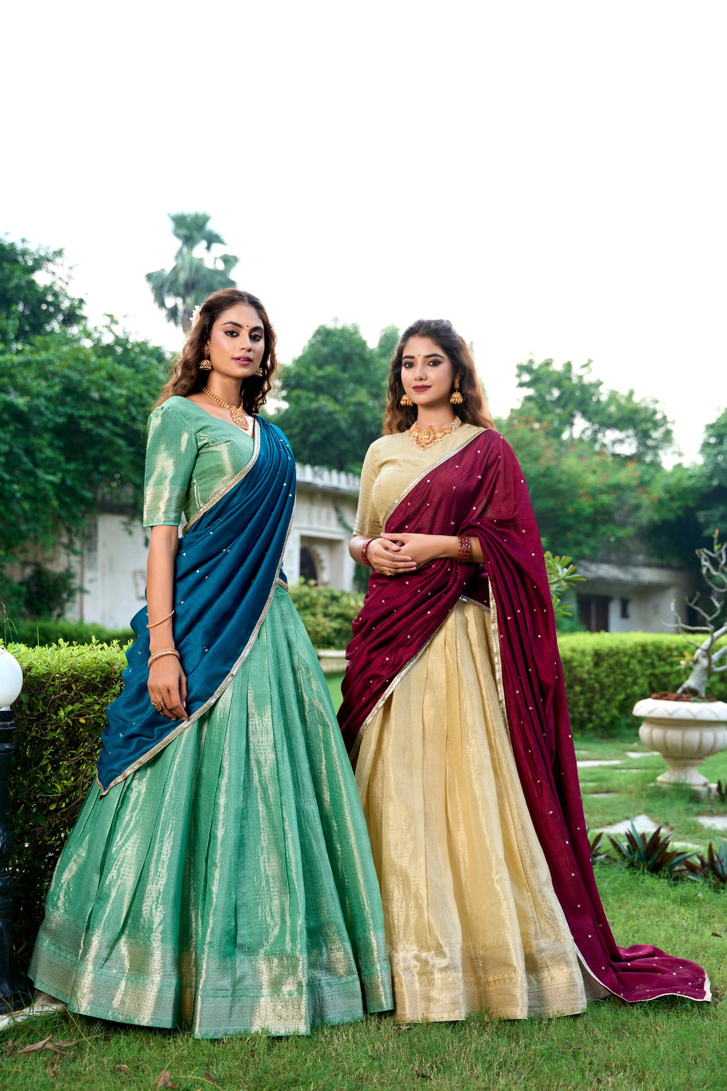 RangBhoomi Exclusive Kanchipuram Silk Lehenga Set with Zari Weaving and Embroidered Vichitra Silk Dupatta