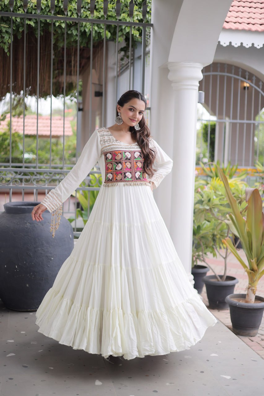 RangBhoomi Navratri Gown Collection 2026 — White, Maroon & Black Festive Gown