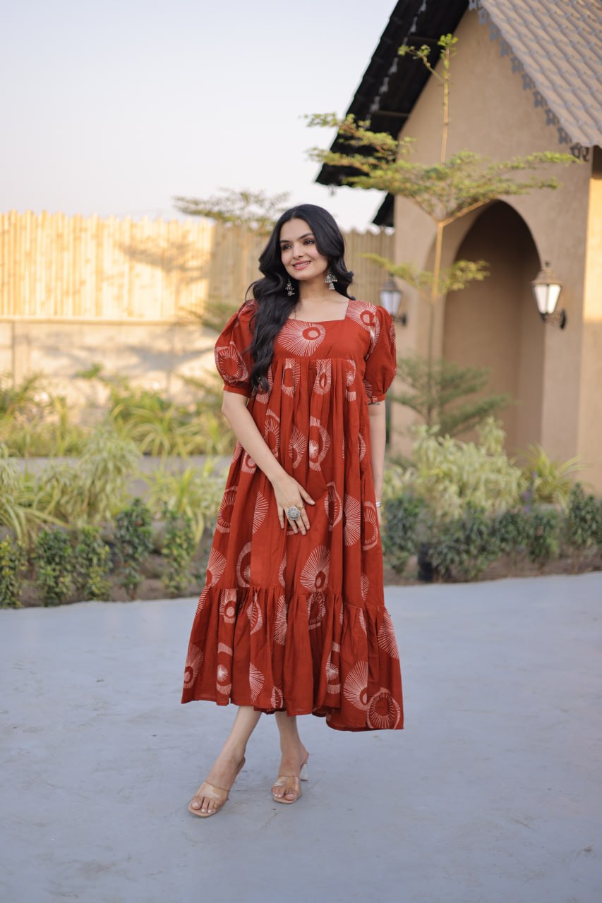 RangBhoomi Premium Designer Ready-to-Wear Kurti Collection 2026 - Elegant Printed Cotton with Puff Sleeves and Fancy Square Neck