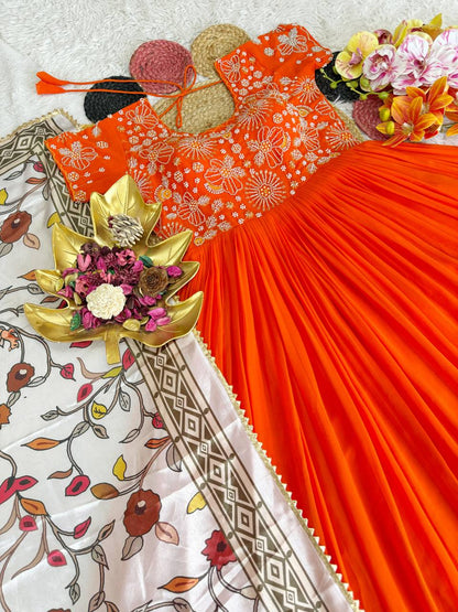 RangBhoomi Maggam Work Georgette Silk Gown with Kalamkari Dupatta — Festive Elegance