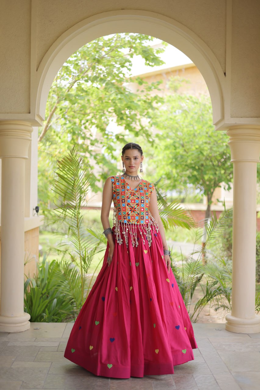 RangBhoomi Navratri Festive Cora Cotton Lehenga Set with Embroidered Blouse