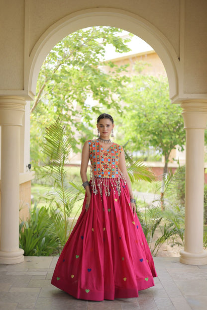 RangBhoomi Navratri Festive Cora Cotton Lehenga Set with Embroidered Blouse