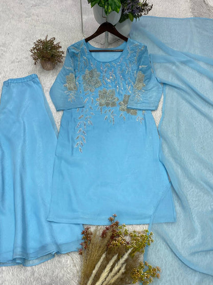 Elegant Designer Bead and Sequin Embroidered Palazzo Suit with Dupatta for Wedding Season