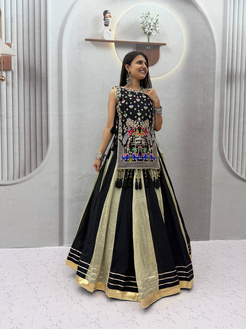 RangBhoomi Navratri Special Vichitra Silk Lengha Choli – Fully Stitched with Heavy Thread & Sequence Work