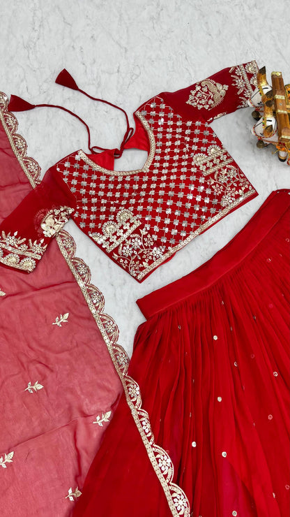 RangBhoomi Heavy Fox Georgette Embroidered Wedding Lehenga Choli Set